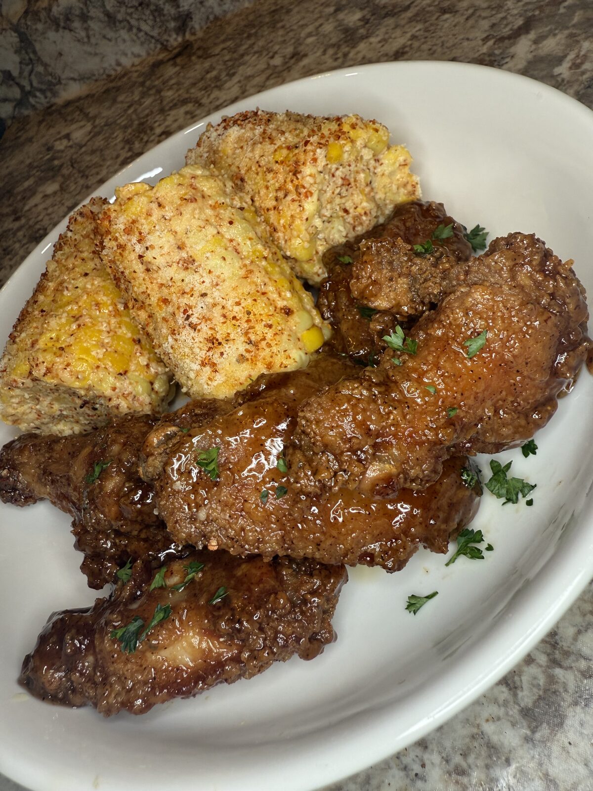 Honey Chipotle Royal Wings & Elote